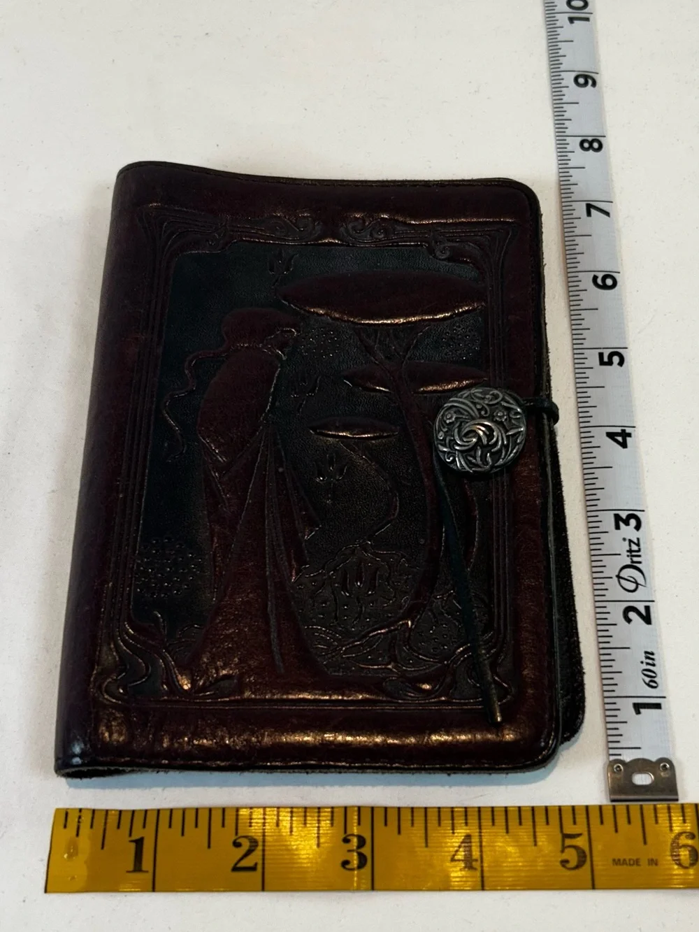 Oberon Hand-Tooled Guinevere Embossed Refillable Leather Journal Burgundy 5”x7”
